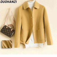 利DUOHANZI jacket for women Double-sided woolen coat short thickened autumn and winter long-sleeved coat commuter lapel