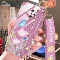 เคสโทรศัพท์คาลไฟสำหรับวิโวVivo S1 Proแบบดอกไม้ผีเสื้อสายรัดข้อมือซิลิโคนชุบไฟฟ้าเชือกยาวป้องกันการตก