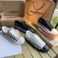 Burberry 2023 new canvas burberryˉshoes plaid pattern lace-up small white shoes leather flat bottom casual sneakers women