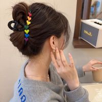 1PC Large Rainbow Hairpin For Women Back Brain Feel Grip Net Red 2023 New Shark Clip Hair Accessories