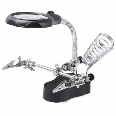 Tabletop 3.5x 12X Helping Hand Alligator Clip LED Magnifying Lamp Soldering Iron Jewelry Stand Lens Desk Adjustable Light Black