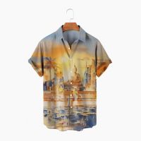 New Hot Sale MenS Hawaiian Shirt 3D Print Casual Short Sleeve V-Neck Single Breasted Loose Oversized Top 5Xl Beach Resort Style??