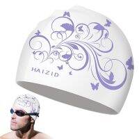 【CW】 Caps Thicken Silicone Swim Hair Printed Design Adult Kids Accessories