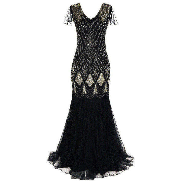 KK1920s Elegant Vintage Sequin Maxi ang pakaian The Great Gatsby Hem ...