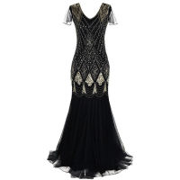 KK1920s Elegant Vintage เลื่อม Maxi ชุดราตรี Great Gatsby Hem Flapper ชุดชุดแต่งงานชุด Vestidoq11