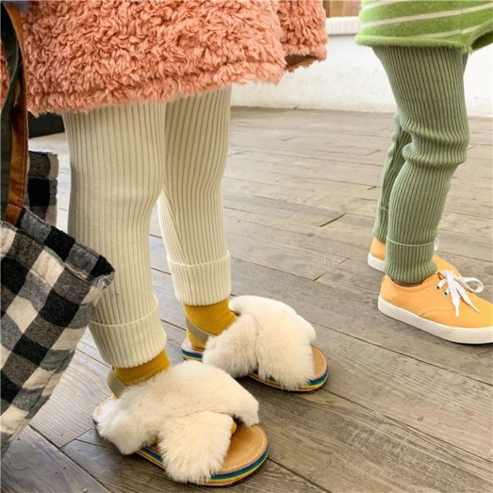 cod-girls-leggings-autumn-and-winter-plus-velvet-thickened-baby-solid-all-match-knitted-woolen-childrens-outerwear-trousers-korean-version