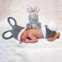 1 Set Newborn Sweater Soft Yarn Photography Long Eared Rabbit Baby Photography Props   Toddler Hat  for Girl  by Hs2023