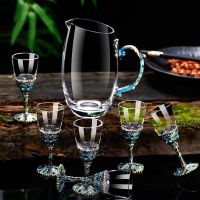 Creative retro enamel white wine glass divider set Chinese style spirits jug lead-free crystal high feet wine glsaa