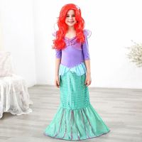 Princess Arier Dress Girls Little Mermaid Costume Kids Sequins Cosplay Party Clothes Halloween Birthday Arier Costumes and Wig