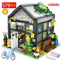 City Street View Creative Coffee Shop House Flower Shop Building Block Architecture Bricks with LED Light Sets toys for Girls