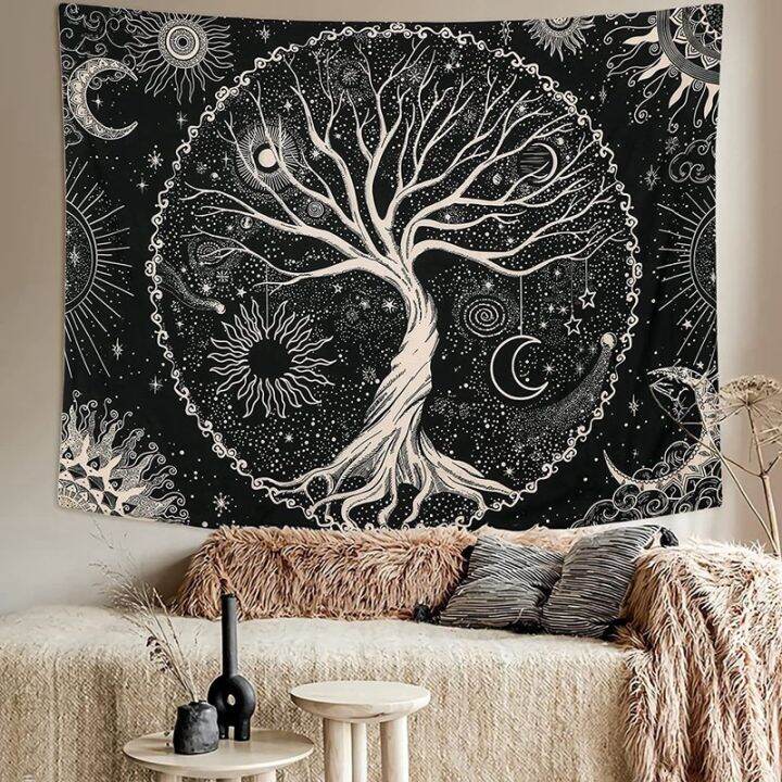 tree-tapestry-moon-and-sun-black-wall-hanging-tapestry-psychedelic-mandala-starry-sky-tapestry-hippie-tapestry