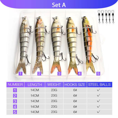 35pcs 14cm 23g Sinking Wobblers Fishing Lures Set 8 Segments Crankbait Hard Artificial Bait Kit Swimbait Pike Fishing Lure