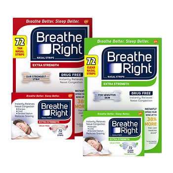 แผ่นแปะจมูก ช่วยให้หายใจสะดวกขึ้น Breathe Right Extra Strength Strips 1 กล่อง / 1 box 72 Stips