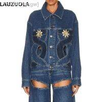 ™✓☋ gsgw Jaqueta elegante jeans azul recortada para mulheres de manga longa roupa casual terno duas peças nova moda 2023