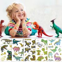 Cartoon Dinosaur Bronzing Tattoo Stickers Boy and Girl Face Arm Stickers Metal Temporary Disposable Tattoo