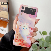 HOCE 3D เคสโทรศัพท์สลายเลเซอร์บลูเรย์กระต่ายน่ารักสำหรับ Samsung Galaxy Z Flip 3 Z Flip 4 5G ZFlip3 ZFlip4กระต่ายเคสเคส iPhone X