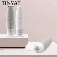 ขวดน้ำแบบพกพา TINYAT สำหรับอุปกรณ์อาบน้ำขนาด3ออนซ์ภาชนะบรรจุขนาดเดินทางปราศจาก BPA ซิลิโคนเหลวแบบเติมได้บีบได้อุปกรณ์เดินทางสำหรับแชมพูครีมนวดผมโลชั่น (3แพ็ค)