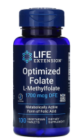 Life Extension  Optimized Folate (L-Methylfolate) 1,700 mcg / 100 Vegetarian Tablets