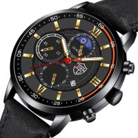 「Dark blue watch」2022 New Men FashionLeather Strap Automatic Calendar LuminousWrist Watch