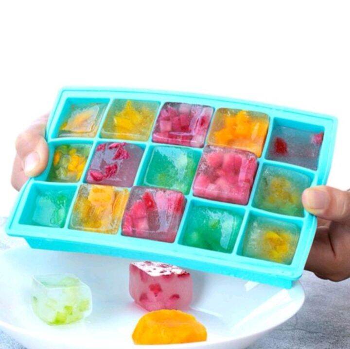 15 Grids Silicone Ice Cube Molder With Cover Tray Fruit Popsicle Maker ...