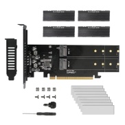 PCIe To M2 Adapter Card, PCIE X16 4 Port M2 NVME M Key SSD Add on Card PCI
