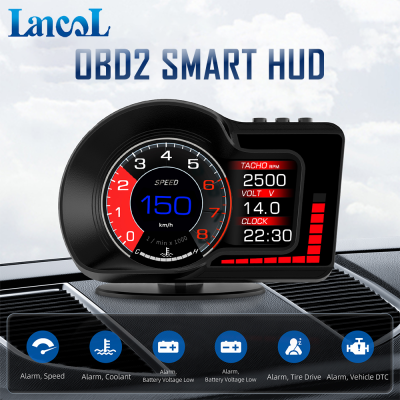 F15รถ HUD จอแสดงผล OBD2 GPS Dual System Head Up Display รถวัด Speedometer ฟังก์ชั่นปลุกรถอุปกรณ์อิเล็กทรอนิกส์