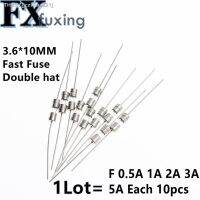 ♤❦ 50pcs 3.6x10 mm Fast blow Glass Fuses with pins 3.6x10mm 250V 0.5A 1A 2A 3A 5A each 10pcs 3x10mm Hot New Fuses