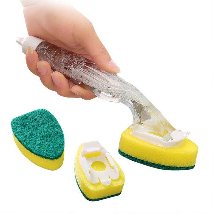 replaceable-cleaning-brush-with-refill-liquid-handle-scouring-pad-sponge-brush-dispenser-dish-scrubber-home-washing-tool