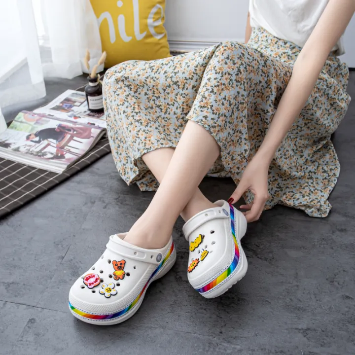 platform crocs rainbow