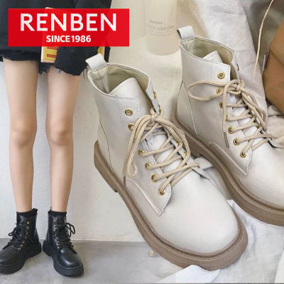 RENBEN Women New British Style Korean Version Of All-Match Martin Boots Lace-Up Inner Heightening Short Boots Can Be Wear In Spring And Autumn Without Velvet Women S Martin Boots