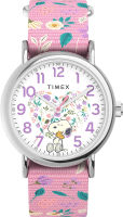 Timex X Peanuts in Bloom Womens Weekender 38mm Watch - Pink Strap White Dial Silver-Tone Case