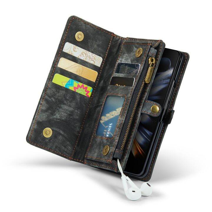 hoce-zfold4-fold5-galaxy-z-z-แบบอเนกประสงค์มีซิปทนทานเคสโทรศัพท์หนังมีกระเป๋าเงิน-pu-สำหรับ-samsung-galaxy-z-z-fold-5-5g-ซิปปกคลุมย้อนยุคพับได้พร้อมสายรัดข้อมือ