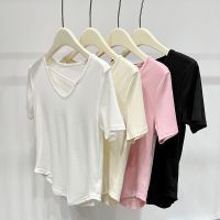 ►□▫ 63522 Comfortable Pure Cotton V-Neck Short-Sleeved T-Shirt Top