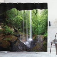 Natural Cave Shower Curtains Still Waterfall in The Forest in Northern Alabama Habitat Ecosystem Scenery Fabric Bathroom Decor