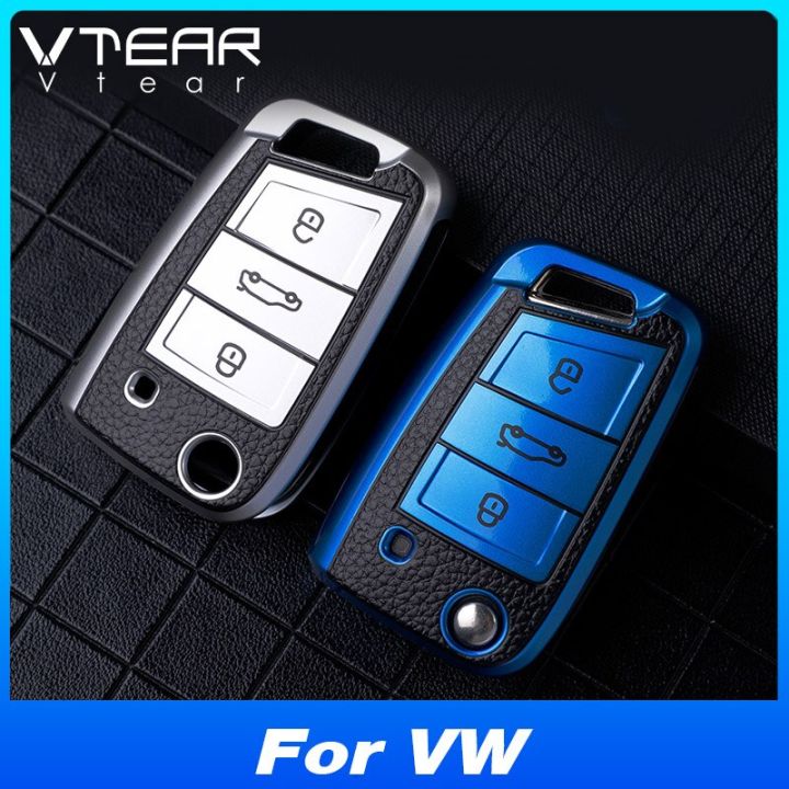 vtear-รถกุญแจแบบพับโครงเปลือกนอกเคสพวงกุญแจป้องกันมีสไตล์สำหรับ-vw-golf-5-passat-เจ็ททาโปโล-id-3-santana