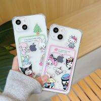 เคสลายการ์ตูนน่ารัก Hello Kitty น้อยดาวแฝด My Melody Cinnamoroll พร้อมเคสมือจับสำหรับโทรศัพท์มือถือกรอบรูปการ์ดสำหรับ iPhone 14 Pro Max Plus เคสหลังโทรศัพท์เนื้อนิ่มกันกระแทกสำหรับ iPhone 13 Pro Max เคสโทรศัพท์สำหรับ12 11 XR 7 8 Plus เคสห่อหุ้ม