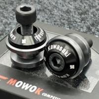 Shopgadget MOWOK CNC 2pcs สปูน ยกล้อหลัง ยกรถ LOGO KAWASAKI 8mm swingarm spool Aluminium - สีไทเทเนียม TITANIUM COLOR