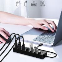 F19E 7-port USB 3.0 Hub with Current Protection, Multi USB Port Expander, Fast Data Transfer USB Splitter for Windows PC,