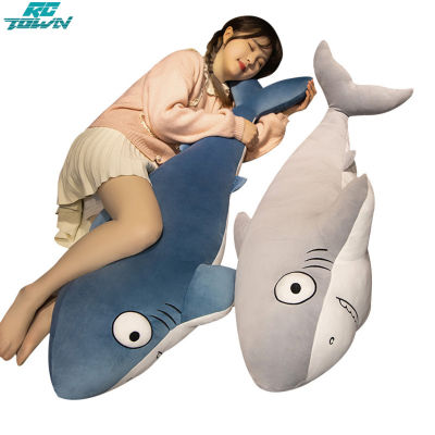 หมอนอิงโซฟาหมอนอิงนอนตุ๊กตาผ้ากำมะหยี่ตุ๊กตาสัตว์ยัดไส้นุ่มของเล่นตุ๊กตาฉลามใหญ่สำหรับ Kado Ulang Tahun