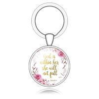 【DT】God Is Within Her. She Will Not Fall (psalm 46:5) Bible Quote Faith Keychain Keyring Bible Verse key chain Christian Party Gift hot