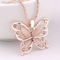 ❦△ SUMENG 2023 New Necklace Choker Pendent Rose Gold Color Opal Butterfly Pendant Exquisite Necklace Sweater Chain For Women Gifts