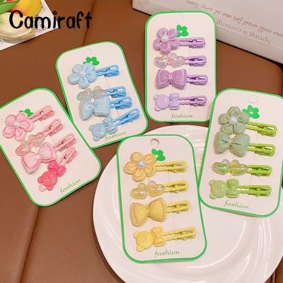 Camiraft คลิปหนีบผมสุดน่ารักโดพามีน4ชิ้น/เซ็ตสำหรับเด็กผู้หญิงมีโบว์ประดับดอกไม้เครื่องประดับสุดผมนางฟ้าสไตล์เจ้าหญิงการ์ตูนน่ารักแฟชั่น