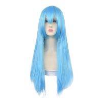 Anime Bump World Lemon Girl Cosplay Synthetic Wig Long Light Blue With Bangs Ladies Straight Hair Halloween Costume Party Wig