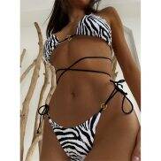 Đồ Bơi Nữ Brazil 2023 Mới Bikini Dây Đồ Bơi Da Báo Dải Buộc Cho Nữ Bộ Đồ