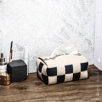 Checkerboard Woven Tissue Box PU Leather Napkin Case Living Room Office Desktop Home Decoration Creative Paper Towel Cover Tissue Holders