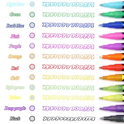 Double Line 12 Colors Markers Outline Pen Glitter Writing Drawing Doodle Dazzle Line Paint Pens for DIY Card Posters Painting
