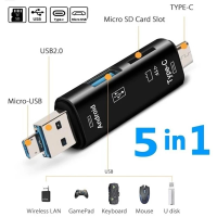 5 In 1อ่านการ์ดอเนกประสงค์ประเภท C/usb/ไมโคร USB /Tf/sd อ่านการ์ดความจำ OTG อะแดปเตอร์ตัวอ่านการ์ดโทรศัพท์มือถืออุปกรณ์เสริม