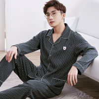 Plaid Cotton Pajamas for Men Long Sleeves Winter Pijama Hombre Button-Down Sleepwear PJ Cotton Nightwear Pyjama Homme Plus Size