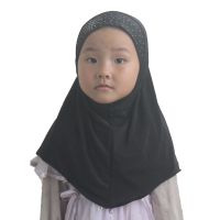 【YF】 Muslim Kids Girls Hijab Shawls Scarf Beautiful Drill on Back Simple Style for 2 to 7 years old