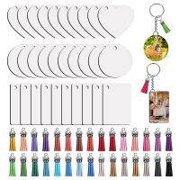 Sublimation Key Ring Blanks Set with Heat Transfer MDF Blank 3 Shapes Tassels Pendant Jump Rings Key Ring with Chain